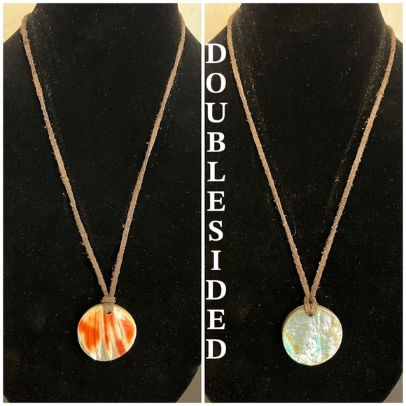 Polished Shell handmade Reversible doublesided necklace on a soft leather cord - Picture 3 of 7